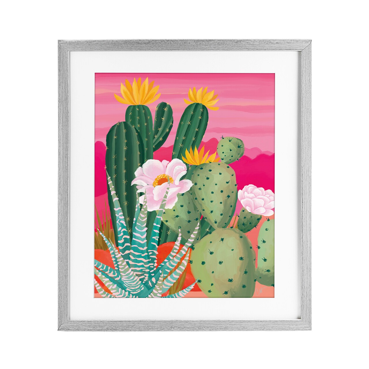 Stupell Industries Sunset Cactus Plants Framed Print Under Glass, design by Cat Thurman Designs